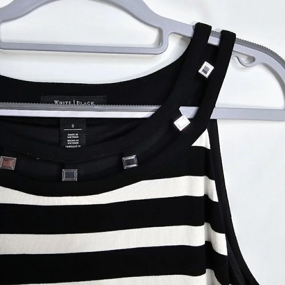 WHITE HOUSE BLACK MARKET Sleeveless Dress size S 4-6 BLACK WHITE STRIPE Summer - Picture 3 of 6